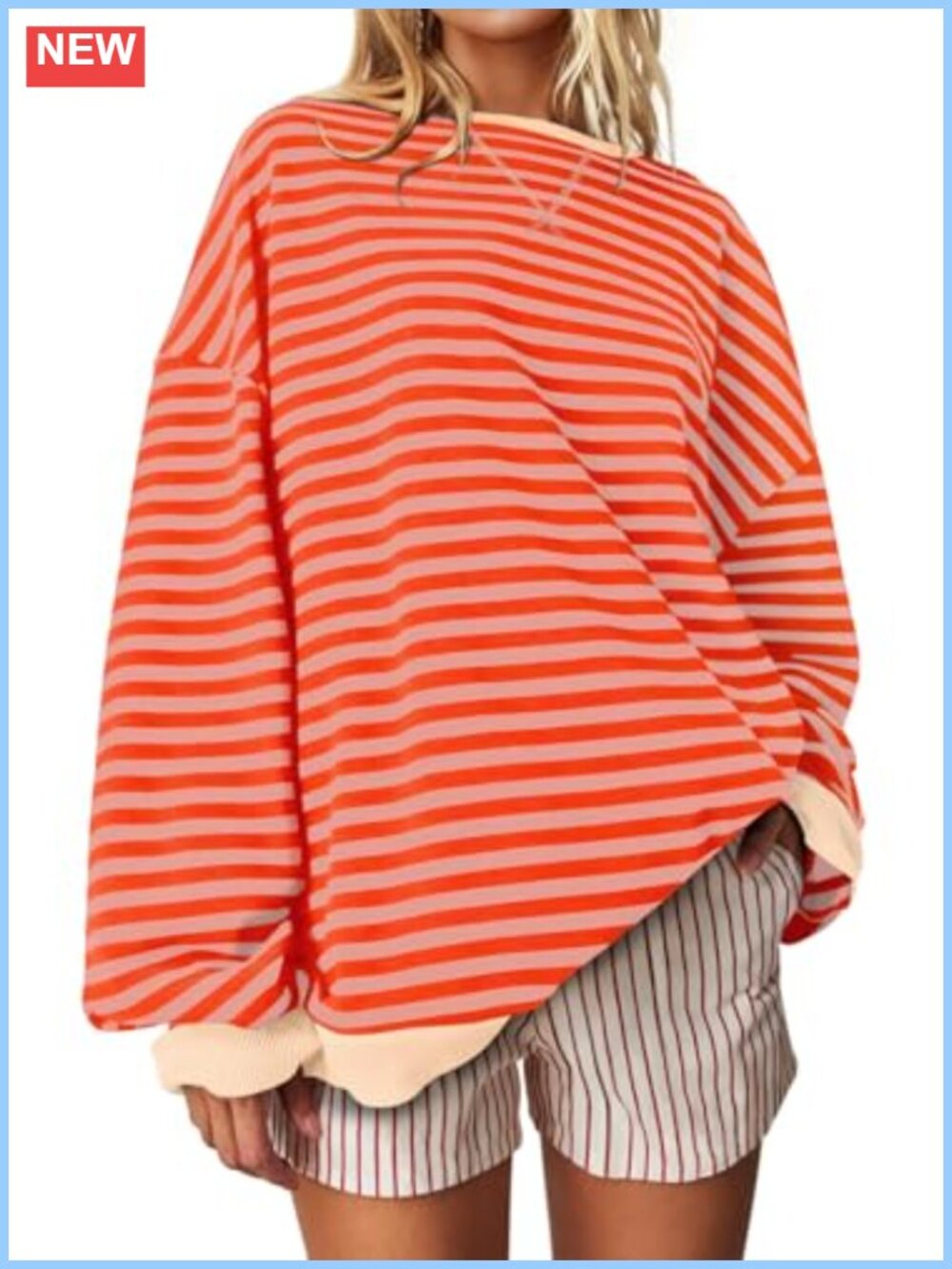 Oversized Striped Crewneck Sweatshirt Long Sleeve Casual Pullover